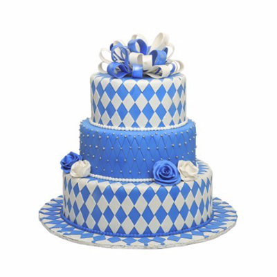 "White N Blue Triangle Wedding Cake -10kgs  (Bangalore Exclusives) - Click here to View more details about this Product